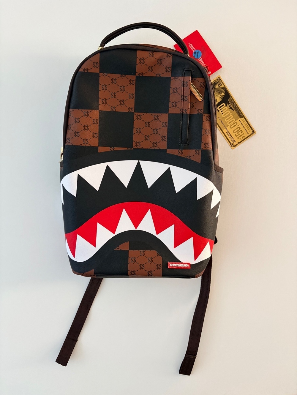 Sprayground That Big Check Shark Backpack Brown Black Checkerboard New With Tags